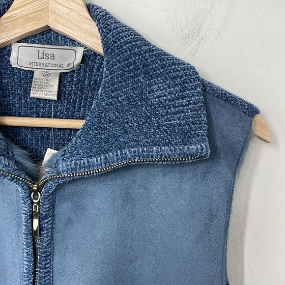 LISA INTERNATIONAL Women's Vest Blue Faux Fur Suede Pockets NWT size MED - Picture 8 of 15